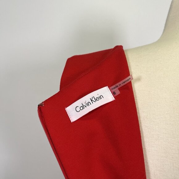 Calvin Klein Dress Fit Flare Cocktail Pleated Belted Red Black Women’s 6 NWT - Picture 6 of 8